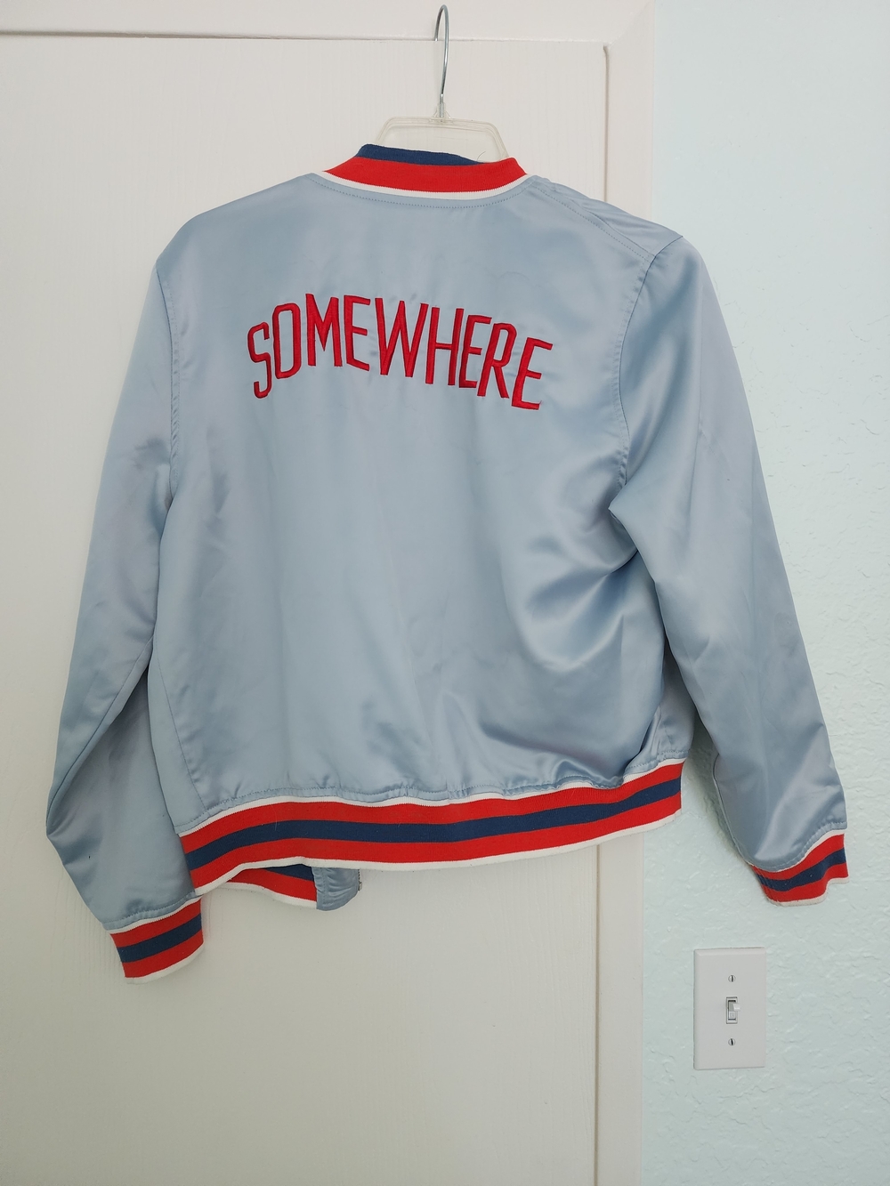 ban.do Light Blue Bomber Jacket with Red & Navy Trim